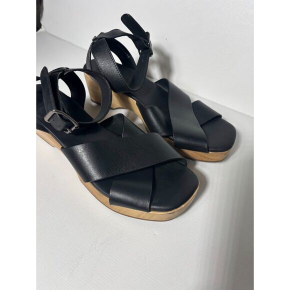 Everlane The Clog Sandal Black size 7.5 Leather Wood Minimalist Summer Heel EUC - Picture 3 of 6